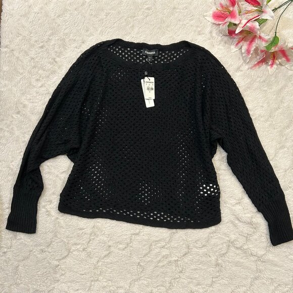 NWT Express - Black Open Stitch Dolman Sweater - Picture 1 of 10